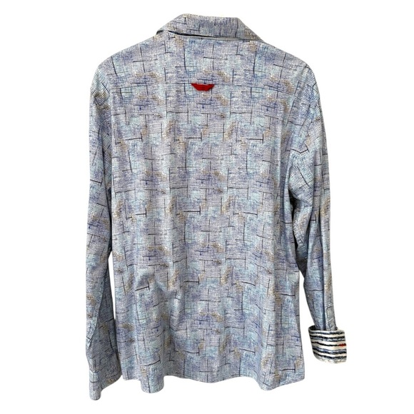 Jermyn & Bond Modern Fit Blue Geometric Cotton Button-Down Shirt Size L - Picture 15 of 16